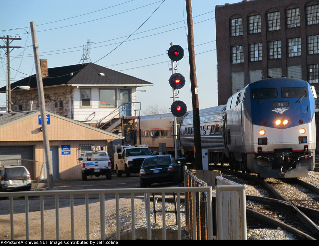Amtrak Train passing the Metra Western Avenue Tower (A2 Interlocking